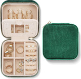 Mini Jewelry Box - Luxury Jewelry Box - With Mirror - Jewelry Box - Flannel - Jewelry Holder - Jewelry Storage Box - Bijouterie Box - Zipper - Travel - Traveling - Women/Girls - Green - Gift For Her - Soft Protection