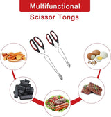 BBQ Tongs - Set of 2 - Barbecue Tongs - Meat Tongs - Grill Tongs - Kitchen Tongs - Meat Tweezers - Serving Tongs - Kitchen Tweezers - Scissor Tongs - Bread Tongs - Charcoal Tongs - Barbecue Accessory - Kitchen Utensils - Comfortable Grip - Durable - Dishw