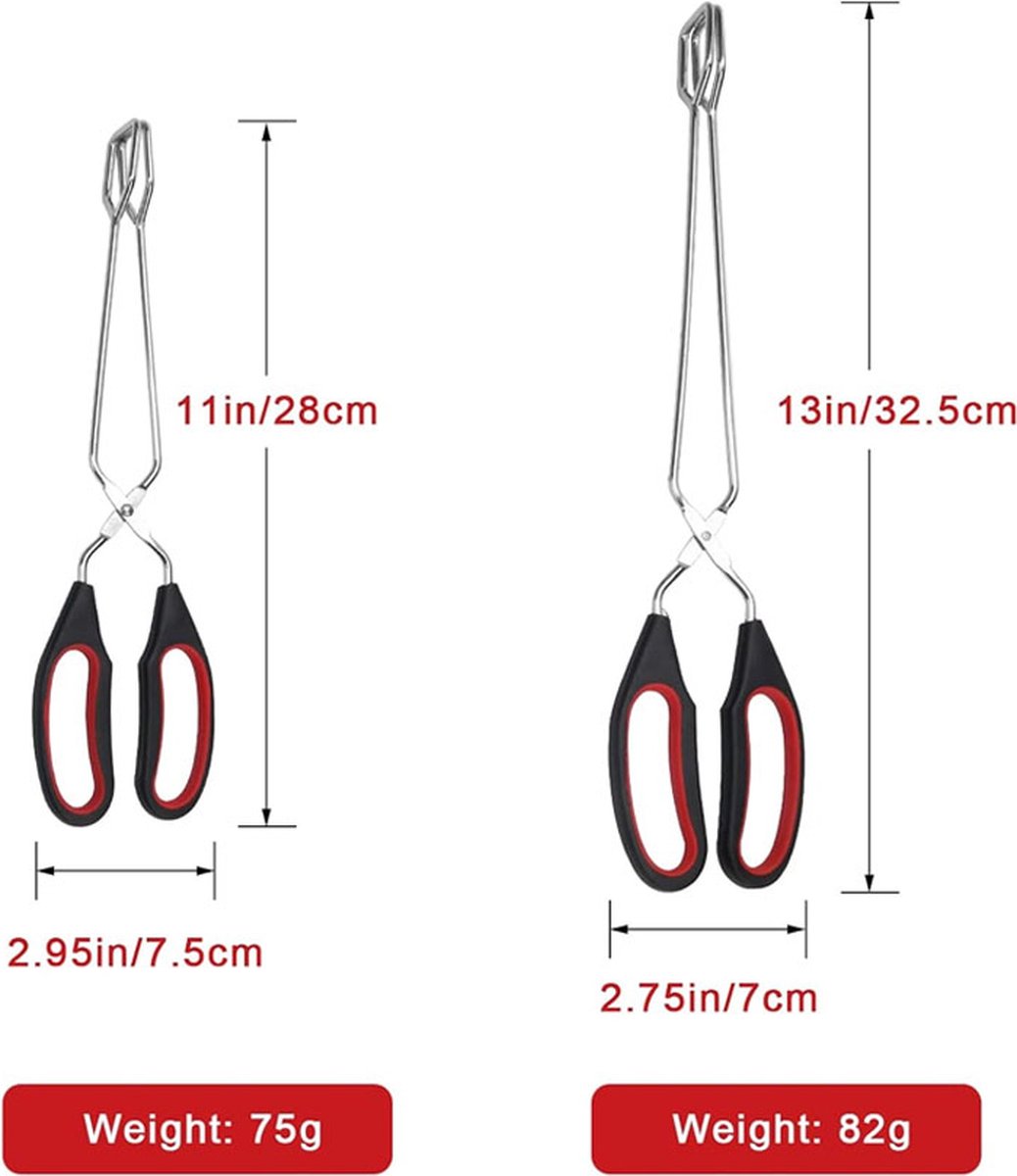 BBQ Tongs - Set of 2 - Barbecue Tongs - Meat Tongs - Grill Tongs - Kitchen Tongs - Meat Tweezers - Serving Tongs - Kitchen Tweezers - Scissor Tongs - Bread Tongs - Charcoal Tongs - Barbecue Accessory - Kitchen Utensils - Comfortable Grip - Durable - Dishw