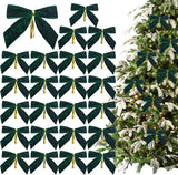 24 Piece Velvet Christmas Bows - Glitter - Christmas Decoration Bows - Christmas Ornaments - Christmas Tree Decoration - Christmas Bows - Christmas Atmosphere - Christmas - 3.5 x 3.5 inches - For Christmas Party, Christmas Tree, Indoors, Crafts - Green