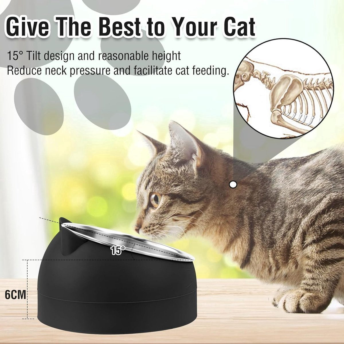Dog Food Bowl - Cat Food Bowl - Stainless Steel - BPA-Free - Removable 2-in-1 Pet Bowl - 15° Tiltable - 2 x 200 ml - Dog Bowl - Sturdy - Durable - Non-Slip - - Dog & Cat Drinking Bowl - Black and White - Easy to Clean - Cat and Dog Gifts