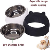 Dog Food Bowl - Cat Food Bowl - Stainless Steel - BPA-Free - Removable 2-in-1 Pet Bowl - 15° Tiltable - 2 x 200 ml - Dog Bowl - Sturdy - Durable - Non-Slip - - Dog & Cat Drinking Bowl - Black and White - Easy to Clean - Cat and Dog Gifts