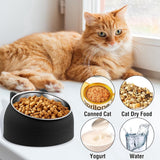 Dog Food Bowl - Cat Food Bowl - Stainless Steel - BPA-Free - Removable 2-in-1 Pet Bowl - 15° Tiltable - 2 x 200 ml - Dog Bowl - Sturdy - Durable - Non-Slip - - Dog & Cat Drinking Bowl - Black and White - Easy to Clean - Cat and Dog Gifts