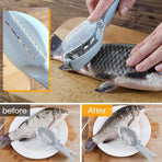Fish Scraper - Professional Scale Remover - Fast and Efficient - Portable Scale Removal - Universal Fish Descaler - Fish Descaler - Fish Scraper - with Handy Collection Tray - for Kitchen / Restaurant - Green - Piece