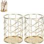 Pen Tray - Pen Holder - Pen Tray - Desk Organizer - Desk Organizer - Desk - Metal - Round - Gold - 2 Pieces