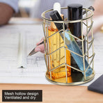 Pen Tray - Pen Holder - Pen Tray - Desk Organizer - Desk Organizer - Desk - Metal - Round - Gold - 2 Pieces