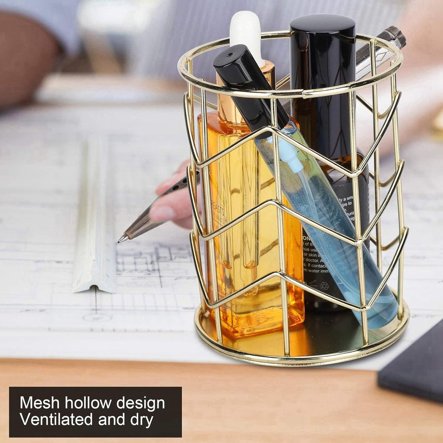 Pen Tray - Pen Holder - Pen Tray - Desk Organizer - Desk Organizer - Desk - Metal - Round - Gold - 2 Pieces