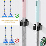 Mop Holder - 6 Pieces - Broom Holder - Broom Holder - Broom Hanging System - Broom Holder - Wall Holder - Hanger Behind Doors - Bathroom Accessories - Kitchen Storage Tool - Tool Holder - Organizer Hook - Garden Tools - Stainless Steel - Black - Front View