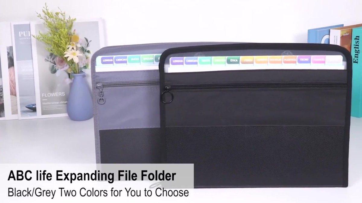 Project Folder - A4 - Foldable File Folder with Tabs - 13 Compartments - Storage Folder/Sorting Folder - Compartment Folder - Durable Plastic Document Folder - Writing Folder with Zipper - Conference Folder - Work Folder - Document Folder - Green - Portab