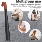 Long Shoehorn - 42cm - Stainless Steel - Shoe Puller - Shoe Horn - Leather Handle - With Leather Pouch - Durable and Extra Strong - Easy to Put On Shoes - Can Be Hung - Black