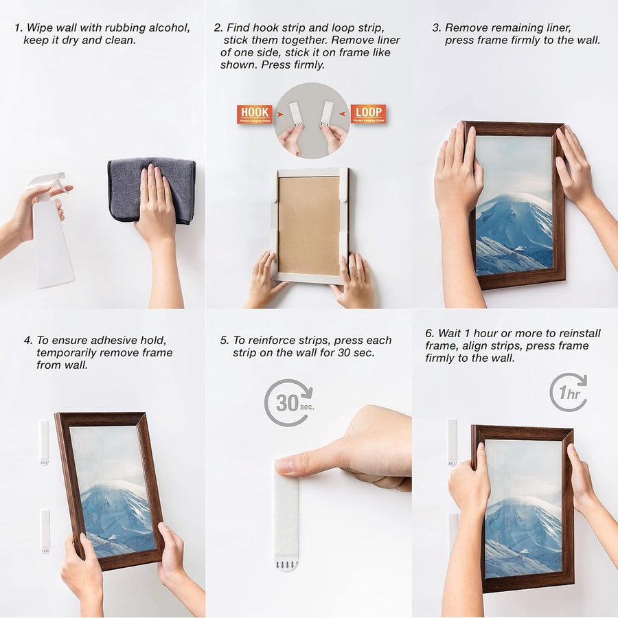 Strong Self-Adhesive Double-Sided Velcro - 24-Pair - Self-Adhesive Hook - Photo Frame - Photo Frame Hooks - Self-Adhesive Velcro - Hanging Hook - Wall Mount - Wall Hooks - Picture Hooks - Self-Adhesive Strips for Frame Hanging on the Wall