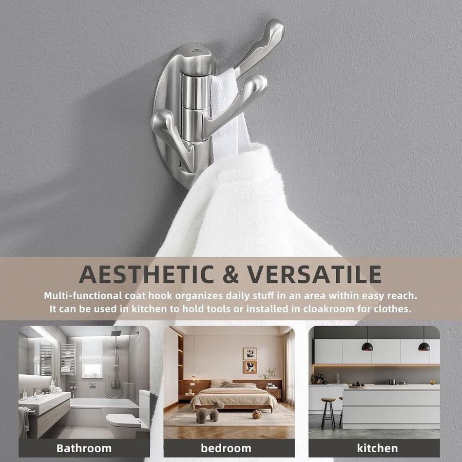 Wall Hook - Swivel Hooks - Foldable Towel Hook - Triple Hook - Hooks - Hanging Hooks - Wall Hook - Coat Hook - Towel Hanger - Towel Hooks - Coat Rack Hook - Coat Rack Hooks - Hat Hook - Metal - For Bathroom, Kitchen - Brushed Silver