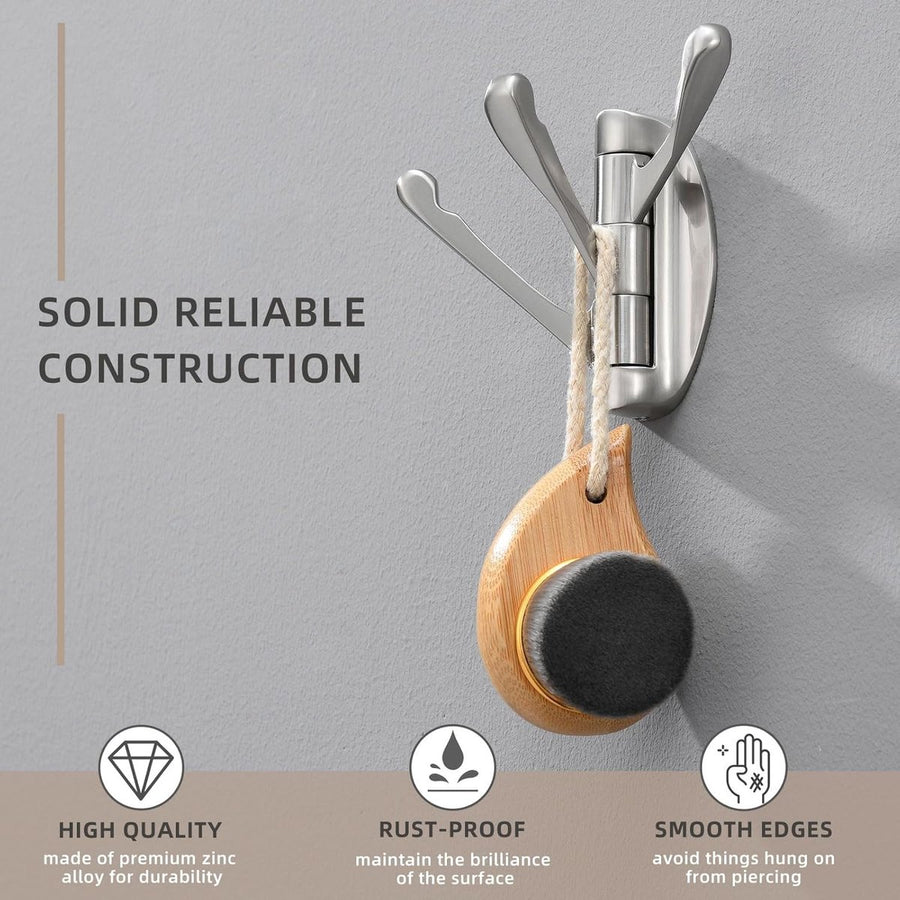 Wall Hook - Swivel Hooks - Foldable Towel Hook - Triple Hook - Hooks - Hanging Hooks - Wall Hook - Coat Hook - Towel Hanger - Towel Hooks - Coat Rack Hook - Coat Rack Hooks - Hat Hook - Metal - For Bathroom, Kitchen - Brushed Silver
