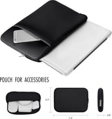 Laptop Sleeve / Pouch - 15.6 Inch - 2-Piece Extra Compartment - Laptop Sleeve with Pouch - Women's / Men's Laptop Bag - Macbook Case with Zipper - Laptop Sleeve - Laptop Case - Laptop Cover - Black - Shockproof - Scratchproof - Durable - Front View