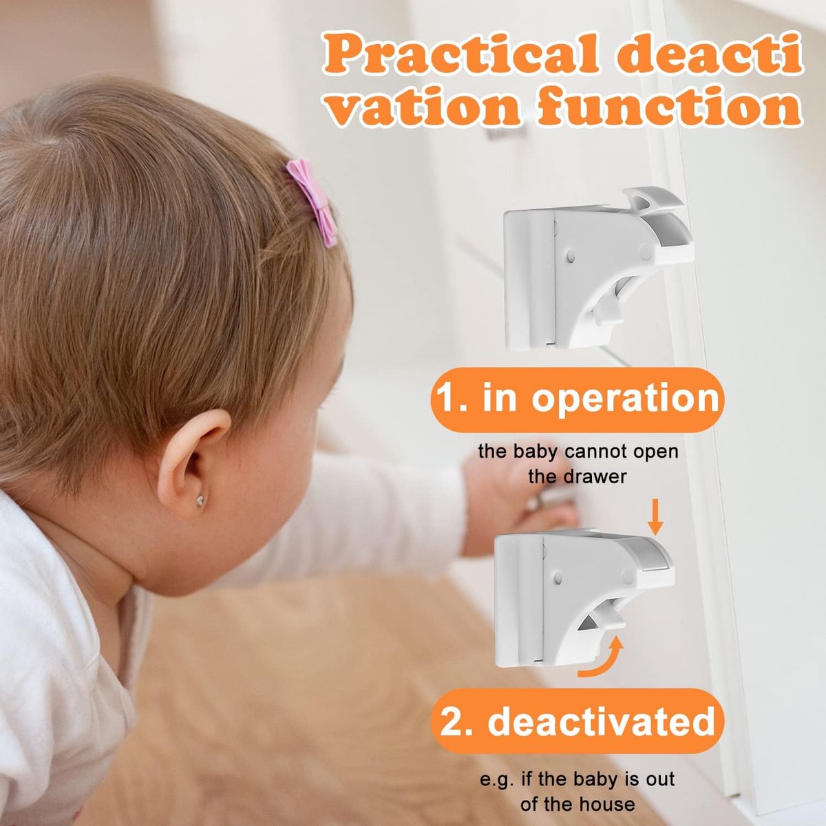 Magnetic Child Lock for Cabinets - Self-Adhesive Safety Hooks - 6 Locks and 2 Keys - Magnetic Lock - Cabinet Security for Children - Baby Toddler Magnetic Security for Cabinet, Door, and Drawer - Magnetic Closure - No Drilling or Screws - White