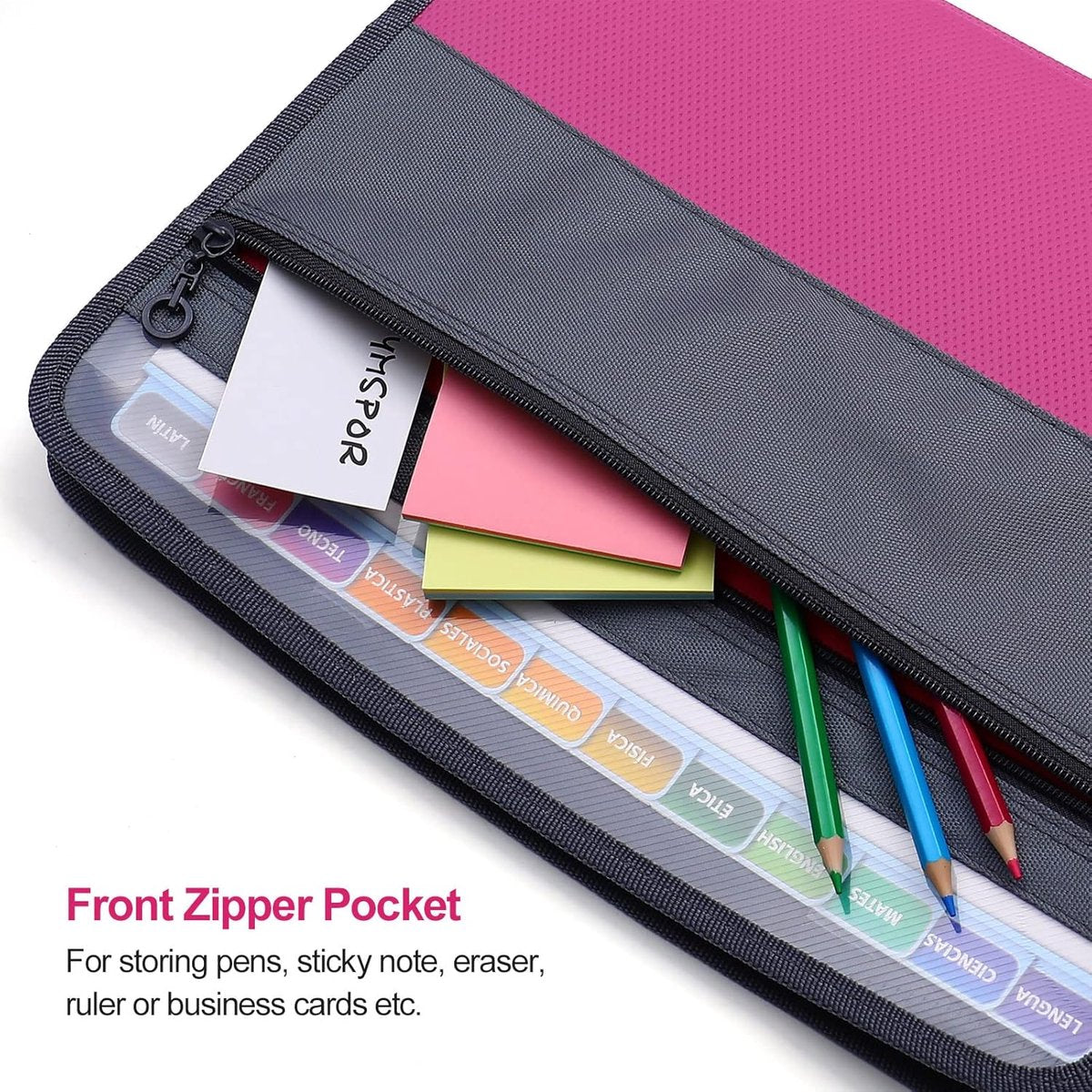 Project Folder - A4 - Foldable File Folder with Tabs - 13 Compartments - Storage Folder/Sorting Folder - Compartment Folder - Durable Plastic Document Folder - Writing Folder with Zipper - Conference Folder - Work Folder - Document Folder - Pink - Portabl