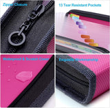 Project Folder - A4 - Foldable File Folder with Tabs - 13 Compartments - Storage Folder/Sorting Folder - Compartment Folder - Durable Plastic Document Folder - Writing Folder with Zipper - Conference Folder - Work Folder - Document Folder - Pink - Portabl - 45-Degree Angle
