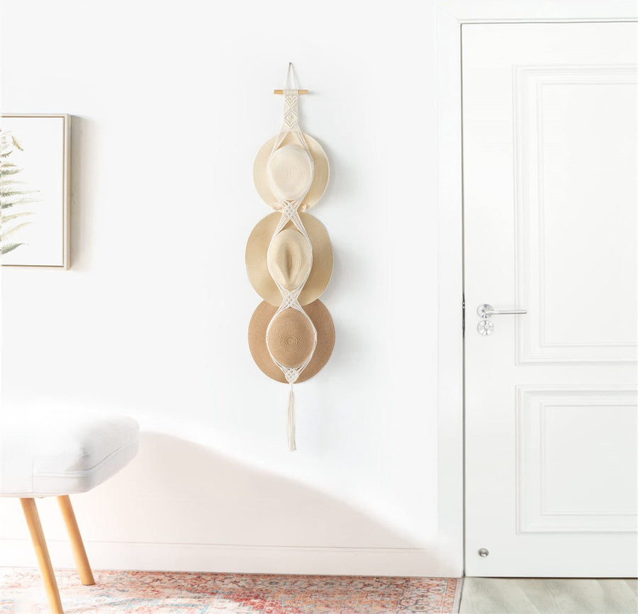 Hat Rack - Cap Rack - Adjustable Coat Rack - Hat Rack - Hat Hanger - Cap Rack Storage System - Macrame Wall Hat Rack - Handwoven Decorative Wide Brim Cap Holder - 2 Pieces