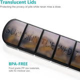 7-Day Pill Box - Portable Medicine Box - Weekly Pill Organizer - Once-a-Day Pill Box - Pill Containers - Travel-Friendly - For Medicines, Vitamins, Fish Oil Supplements - Black - Front View