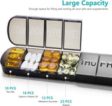 7-Day Pill Box - Portable Medicine Box - Weekly Pill Organizer - Once-a-Day Pill Box - Pill Containers - Travel-Friendly - For Medicines, Vitamins, Fish Oil Supplements - Black - Top-Down View