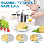 Stainless Steel Potato Press - Potato Squeezer - Potato Masher - Includes 3 Different Texture Discs - Can Be Hanged - Making Potato Puree - Puree - Dishwasher Safe - Gift