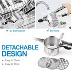 Stainless Steel Potato Press - Potato Squeezer - Potato Masher - Includes 3 Different Texture Discs - Can Be Hanged - Making Potato Puree - Puree - Dishwasher Safe - Gift