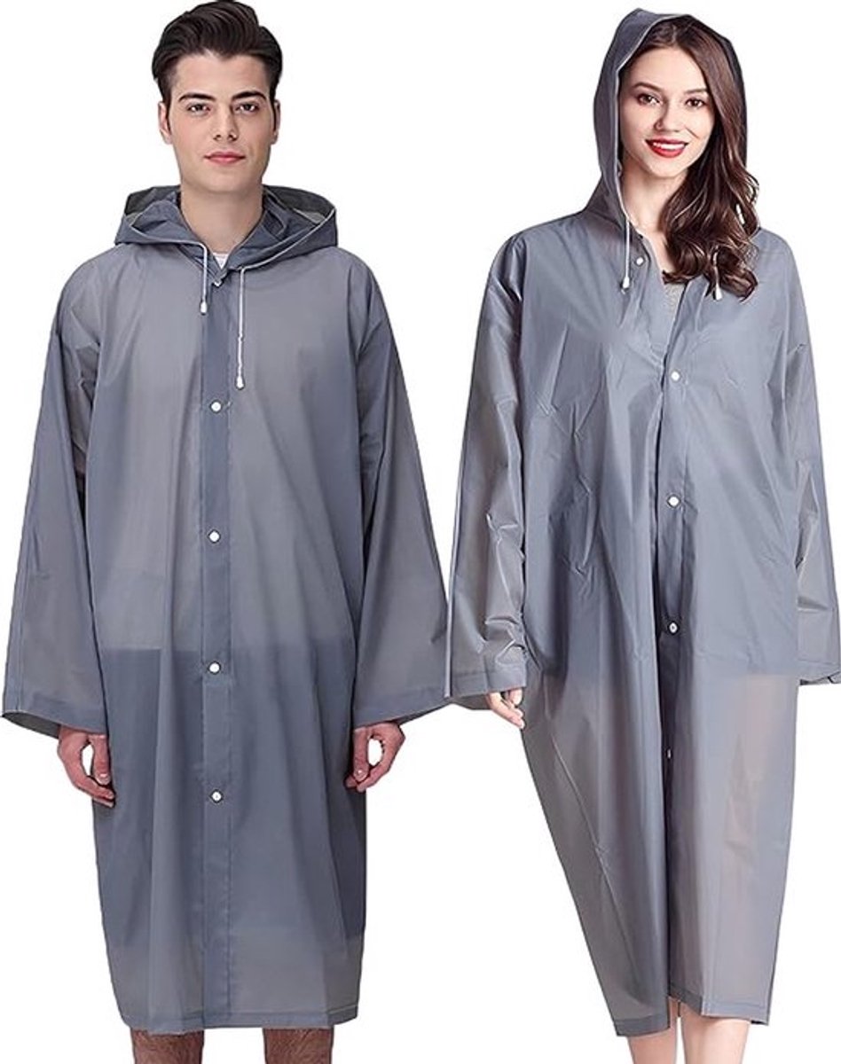 2x Raincoat - Hooded Raincoat - Rain Suit - Portable - Men's / Women's Raincoat - Thicker - Tear-Resistant - Lightweight - Foldable - Waterproof - One Size - Poncho - Rain Poncho - Rain - Grey - For Fishing/Travel/Emergencies