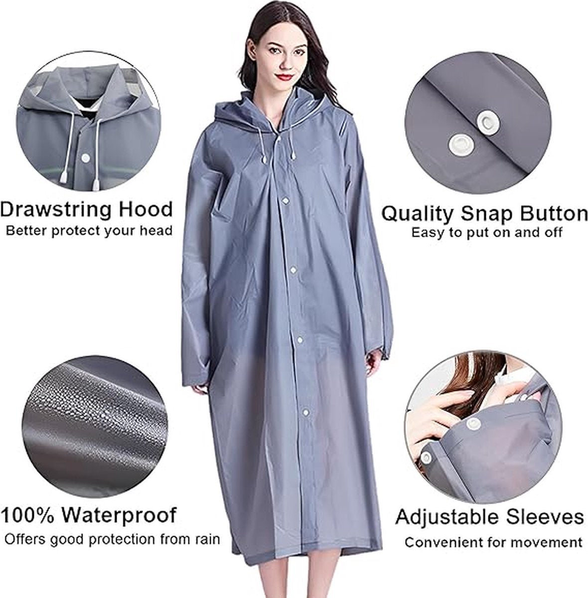2x Raincoat - Hooded Raincoat - Rain Suit - Portable - Men's / Women's Raincoat - Thicker - Tear-Resistant - Lightweight - Foldable - Waterproof - One Size - Poncho - Rain Poncho - Rain - Grey - For Fishing/Travel/Emergencies