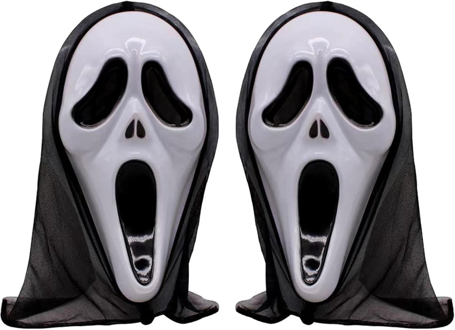 2-Piece Plastic Horror Killer Mask - Screaming Mask - Horror - Full Head Mask - Ghost Face Creates a Suspenseful Atmosphere - Suitable for Carnival and Halloween - One Size Fits All