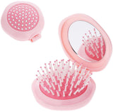 Hairbrush - Mini Hairbrush - Foldable hairbrush - with mirror - Comb - Hairdresser's Comb - styling tool - Curling Comb - Round - pink - pp - 7.6*7*2.7 cm - for bag/pocket