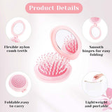 Hairbrush - Mini Hairbrush - Foldable hairbrush - with mirror - Comb - Hairdresser's Comb - styling tool - Curling Comb - Round - pink - pp - 7.6*7*2.7 cm - for bag/pocket