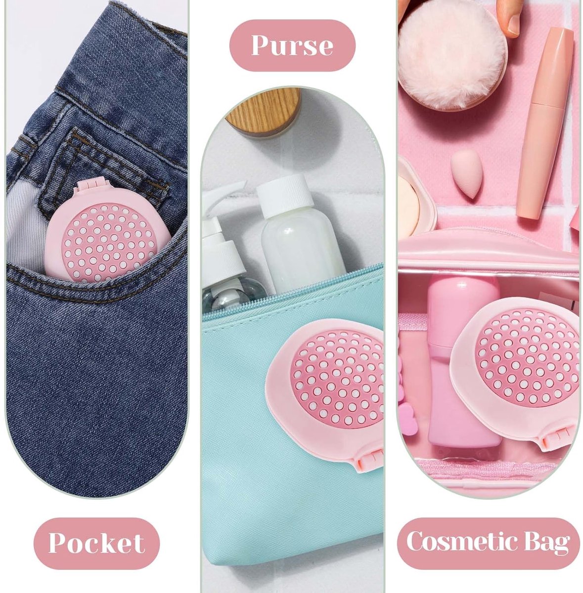 Hairbrush - Mini Hairbrush - Foldable hairbrush - with mirror - Comb - Hairdresser's Comb - styling tool - Curling Comb - Round - pink - pp - 7.6*7*2.7 cm - for bag/pocket