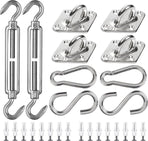 Shade Cloth Mounting Set - 42-Piece - Stainless Steel - Hardware Kit for Sun Sail - For Rectangular / Square Sun Shade Sails - Hammock Mounting Set - Shade Cloth Mounting Material