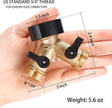 Y-Piece Tap - 3/4 - Tap Splitter - Water Distributor - Outdoor Tap - 2-Way Water Distributor – Brass - G 3/4" Water Distributor - With Accessories - European Taps - for Home and Garden Use