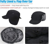 Beanie - Winter hat - Men's winter hat - Winter ear flap hat - with visor - with ear flaps - Ski hat - Cold weather - Trapper hat - Ear warmers Water-repellent outdoor hat - Winter - for outdoor sports, skiing, cycling, hiking, running - black - Top-Down View