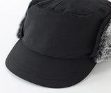 Beanie - Winter hat - Men's winter hat - Winter ear flap hat - with visor - with ear flaps - Ski hat - Cold weather - Trapper hat - Ear warmers Water-repellent outdoor hat - Winter - for outdoor sports, skiing, cycling, hiking, running - black - 45-Degree Angle
