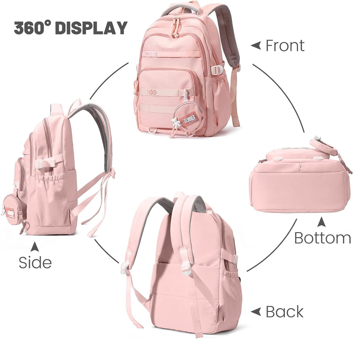 Waterproof backpack for girls - Girl Backpack - School backpack - lightweight school bag - School bag - Girls School Student School Bag - Large capacity backpacks for Girls and Boys - Teenagers - High School backpacks - Pink