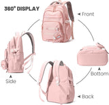 Waterproof backpack for girls - Girl Backpack - School backpack - lightweight school bag - School bag - Girls School Student School Bag - Large capacity backpacks for Girls and Boys - Teenagers - High School backpacks - Pink - Top-Down View