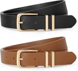 2-Piece Belt - Women's Belt - Stylish Retro - Trouser Belt - Women - Adjustable Unisex Belt - 110cm - Leather - Women's Belts for Jeans Dresses Trousers Women's Leather Waist Belt with Gold Buckle - 110 CM - Black/Brown
