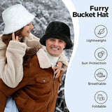 Winter hat - Hat - bucket hat - Women's beanie - Fisherman's hat - women's bucket hat - Winter Bucket Hat For Women - Winter hat - Warm hats - Winter fisherman's hat - Fluffy - Winter - Fashion - unisex - Black - Side View