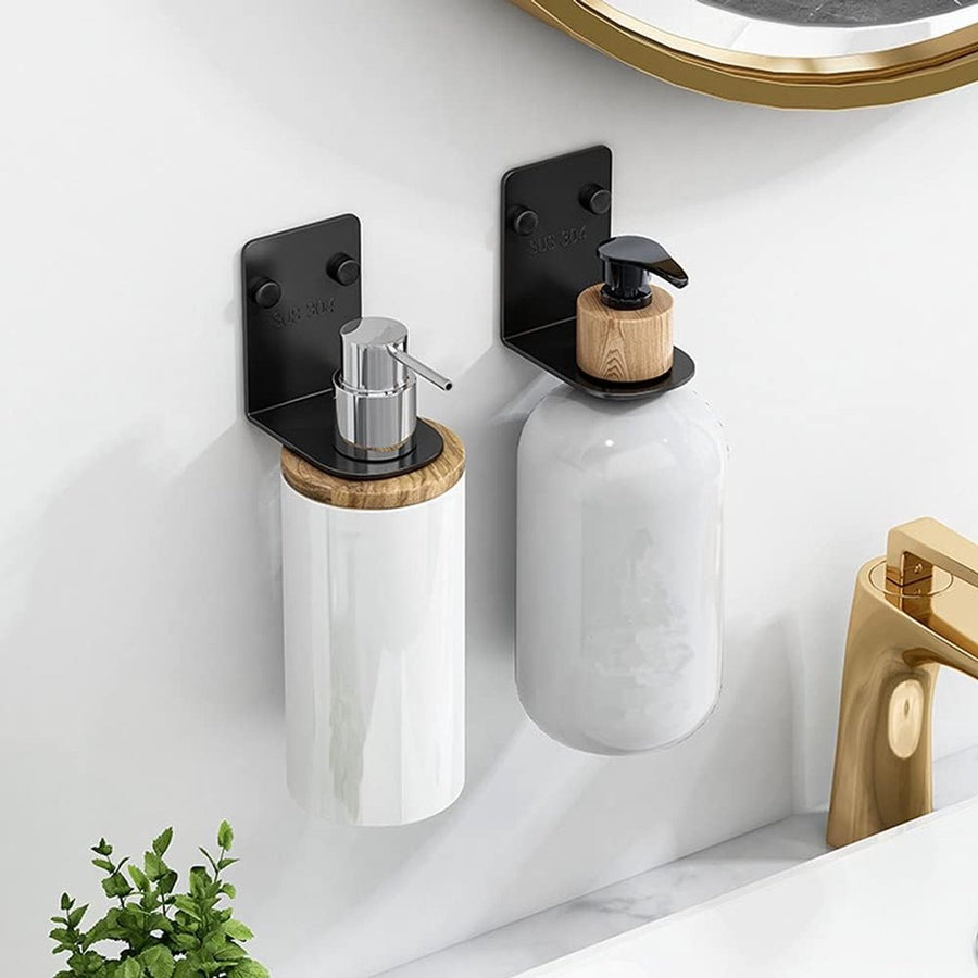 Pieces Wall-Mounted Soap Dispenser - Wall-Mounted Soap Dispenser - Hand Pump Holder - Wall-Mounted Shampoo Bottle Holder - Kitchen-Bathroom Organizer - Wall Bracket - Black