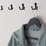 6 pieces - 54*49mm - Hook - Clothes hook - Retro double coat hooks - Wall hook - Metal hook - Universal hooks - with 12 screws - for coat, scarf, bag, towel, key, cap, cup, hat - black