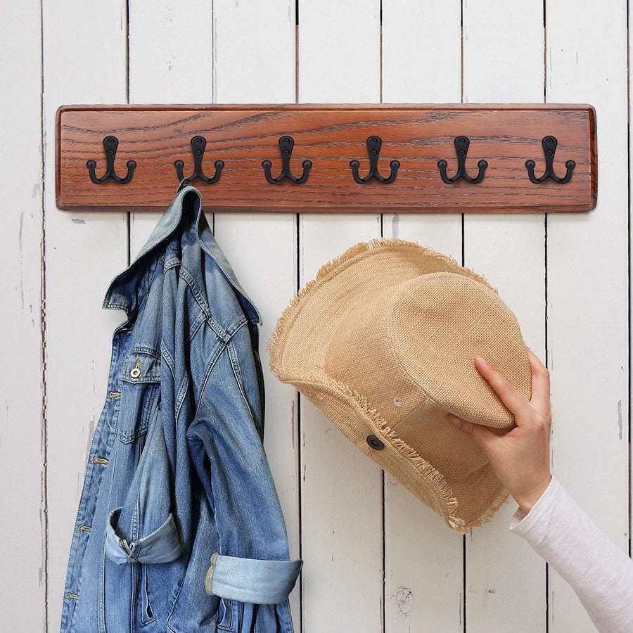 6 pieces - 54*49mm - Hook - Clothes hook - Retro double coat hooks - Wall hook - Metal hook - Universal hooks - with 12 screws - for coat, scarf, bag, towel, key, cap, cup, hat - black