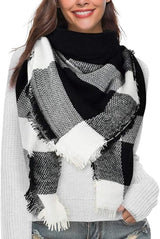 scarf - women's scarf - Women's Triangle Scarf - women's winter scarf - small scarves for women - Women's Wrap - Triangular scarf - Scarf with fringe - Faux cashmere - Warm for autumn and winter - Large checked tassel scarf - Black & White