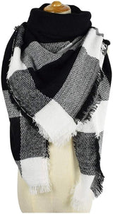 scarf - women's scarf - Women's Triangle Scarf - women's winter scarf - small scarves for women - Women's Wrap - Triangular scarf - Scarf with fringe - Faux cashmere - Warm for autumn and winter - Large checked tassel scarf - Black & White
