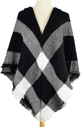 scarf - women's scarf - Women's Triangle Scarf - women's winter scarf - small scarves for women - Women's Wrap - Triangular scarf - Scarf with fringe - Faux cashmere - Warm for autumn and winter - Large checked tassel scarf - Black & White