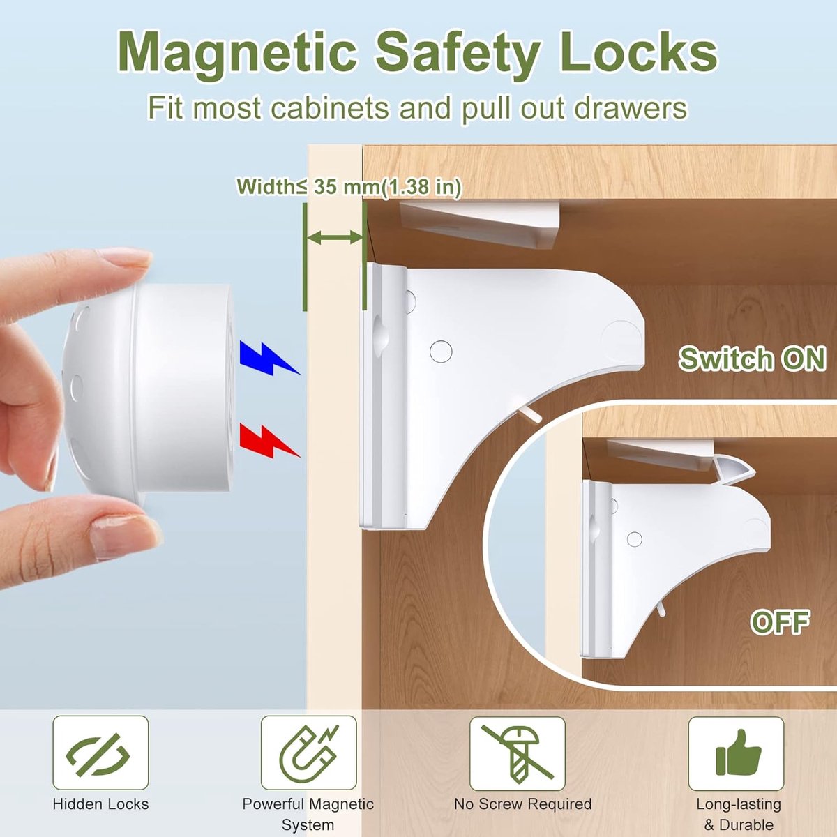 Child Locks for Cabinets - 8 Child Locks + 2 Keys - Cabinet Security for Children - Magnetic Child Lock - Invisible Child Lock - Magnetic Child Lock - Safety Lock for Cabinets - Baby Security - baby lock - child locks - White