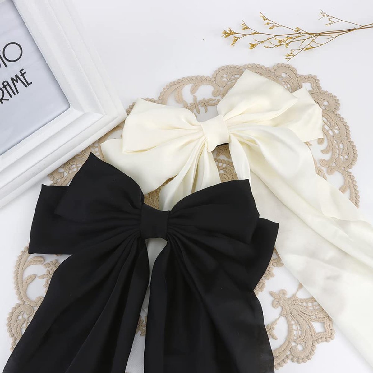 2 pieces - Hair clamp - butterfly hairpin - Hairpin - Hair clip - Hair ornament - Bows of silky soft satin ribbon - Hair accessories - Hair accessories - Hair clamps - large bows for women - Headbands - Bows - Black/White