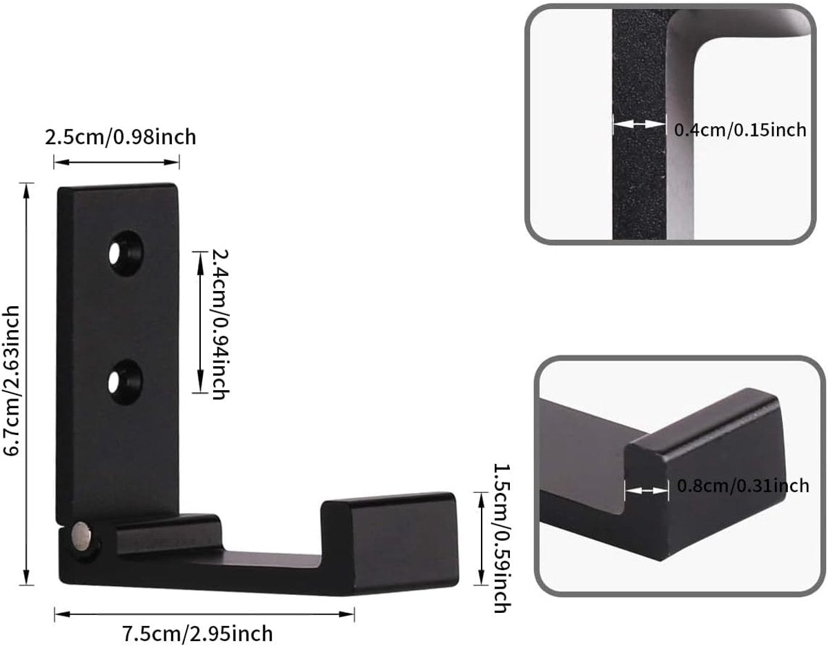 6 pieces - Foldable wall hooks - 6.7*7.5*2.5 cm - Clothes hook - concealable clothes hooks - heavy-duty wall hooks - aluminum hooks - with screws - foldable hooks - for hanging coats, bags, hats, and keys - black