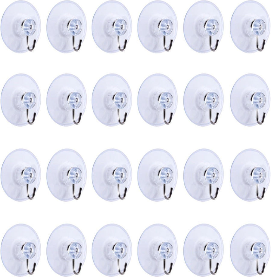 24 Pieces Suction Cup with Hook - Suction Cup with Hook Set - Hanging Hooks with Suction Cup - Kitchen Hooks - Towel Hooks - Self-Adhesive Hooks - Reusable Wall Hook - for Tiles, Glass, Window, Shower, Kitchen, Bathroom, Home - Transparent